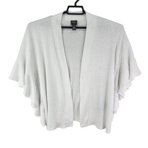 Womens White Chicos Travelers Open Front Knit Cardigan Top Ruffle sleeve Size 2